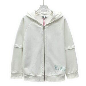 DIOR White Cotton Zip-Up Hooded Sweatshirt With Logo Print Size 12